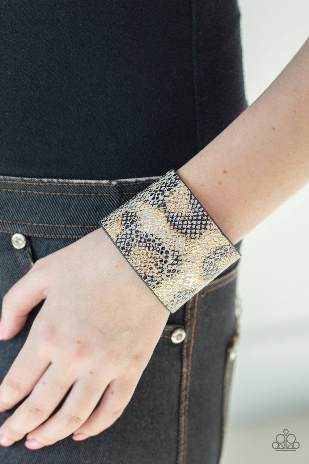 Serpent Shimmer - Gold and Black Python Wrap Bracelet- Paparazzi Accessories - GlaMarous Titi Jewels