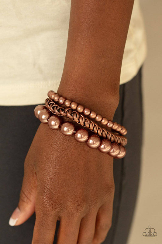 A PEARL-fect Ten - Copper Stretchy Bracelet- Paparazzi Accessories - GlaMarous Titi Jewels