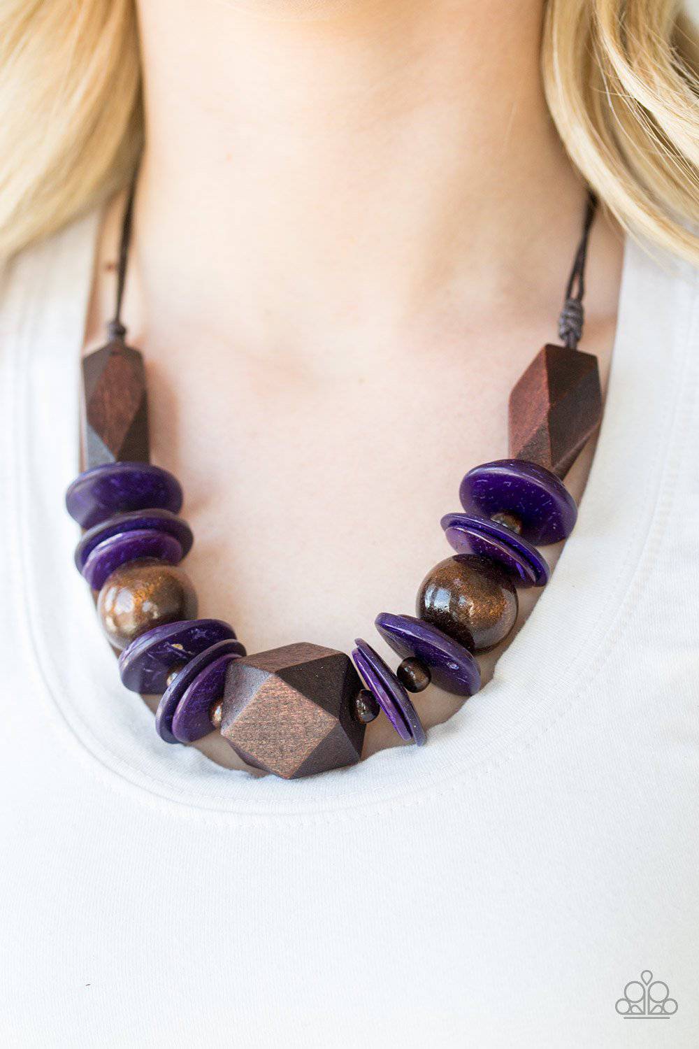 Pacific Paradise - Purple Wood Necklace- Paparazzi Accessories - GlaMarous Titi Jewels