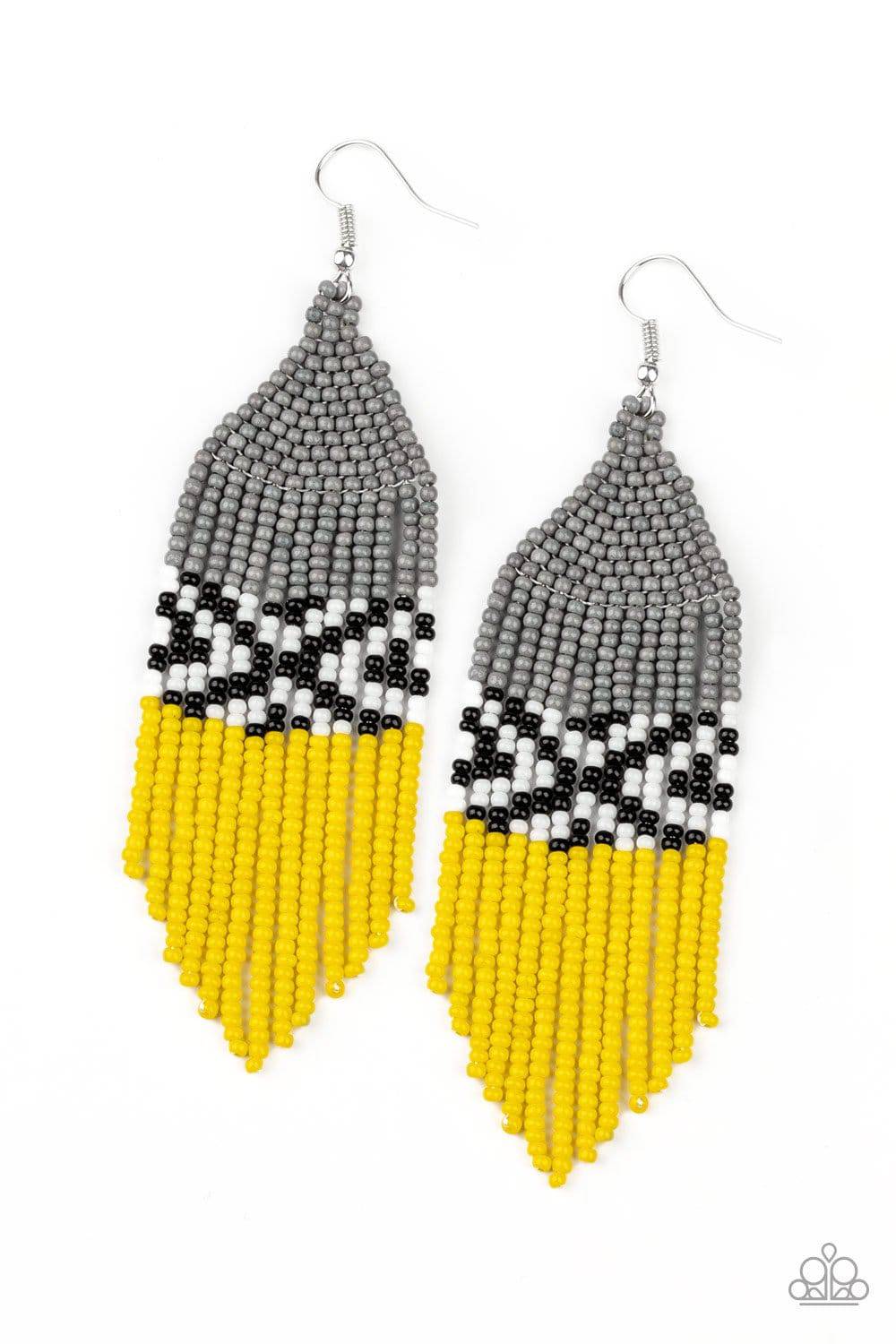 Beautifully BEADazzling - Silver & Yellow Seed Bead Earrings - Paparazzi Accessories - GlaMarous Titi Jewels