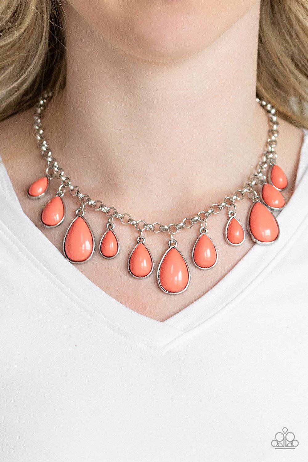 Jaw-Dropping Diva - Orange Teardrop Bead Necklace - Paparazzi Accessories - GlaMarous Titi Jewels