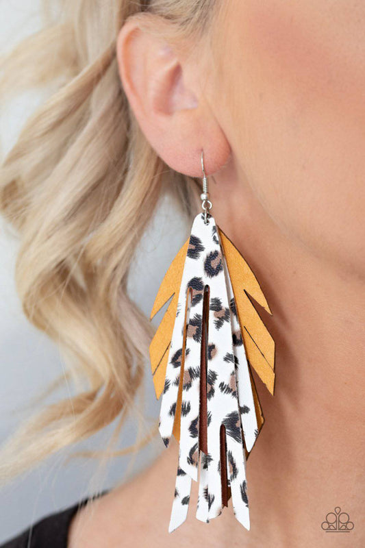 Untamable - Yellow Cheetah Print Suede Earrings- Paparazzi Accessories - GlaMarous Titi Jewels