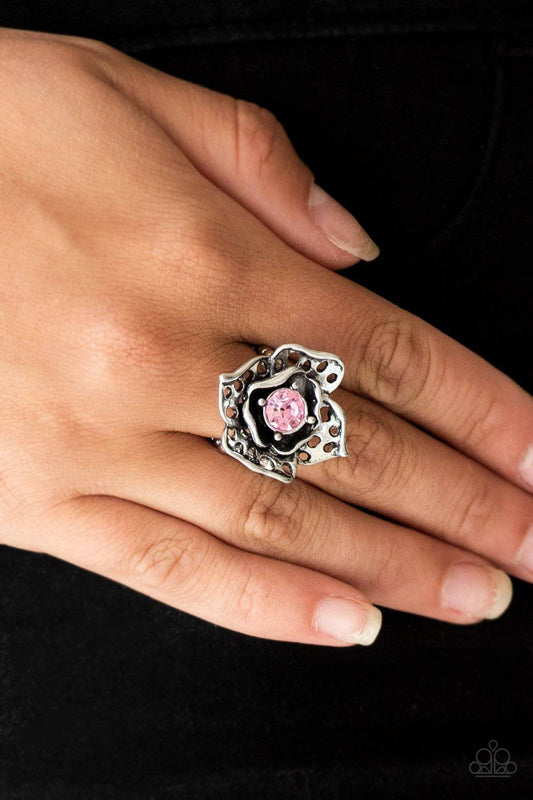 Glowing Gardens - Pink Rhinestone Ring- Paparazzi Accessories - GlaMarous Titi Jewels