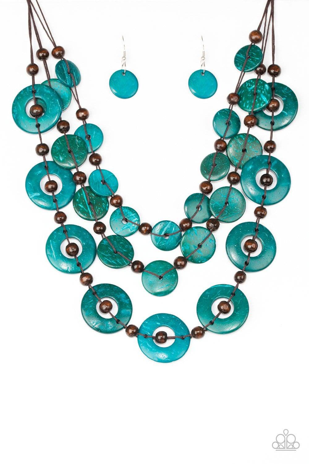 Catalina Coastin- Blue Wood Necklace- Paparazzi Accessories - GlaMarous Titi Jewels