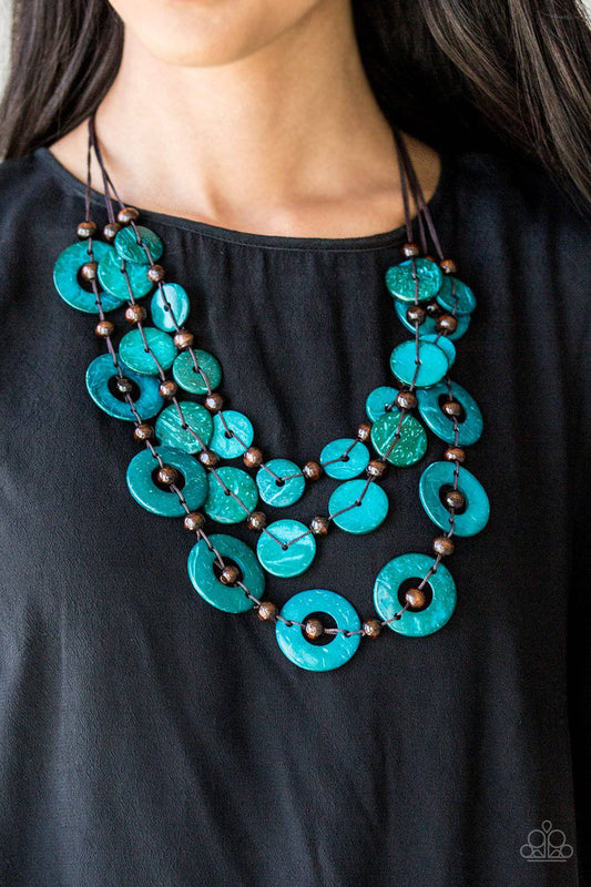 Catalina Coastin- Blue Wood Necklace- Paparazzi Accessories - GlaMarous Titi Jewels