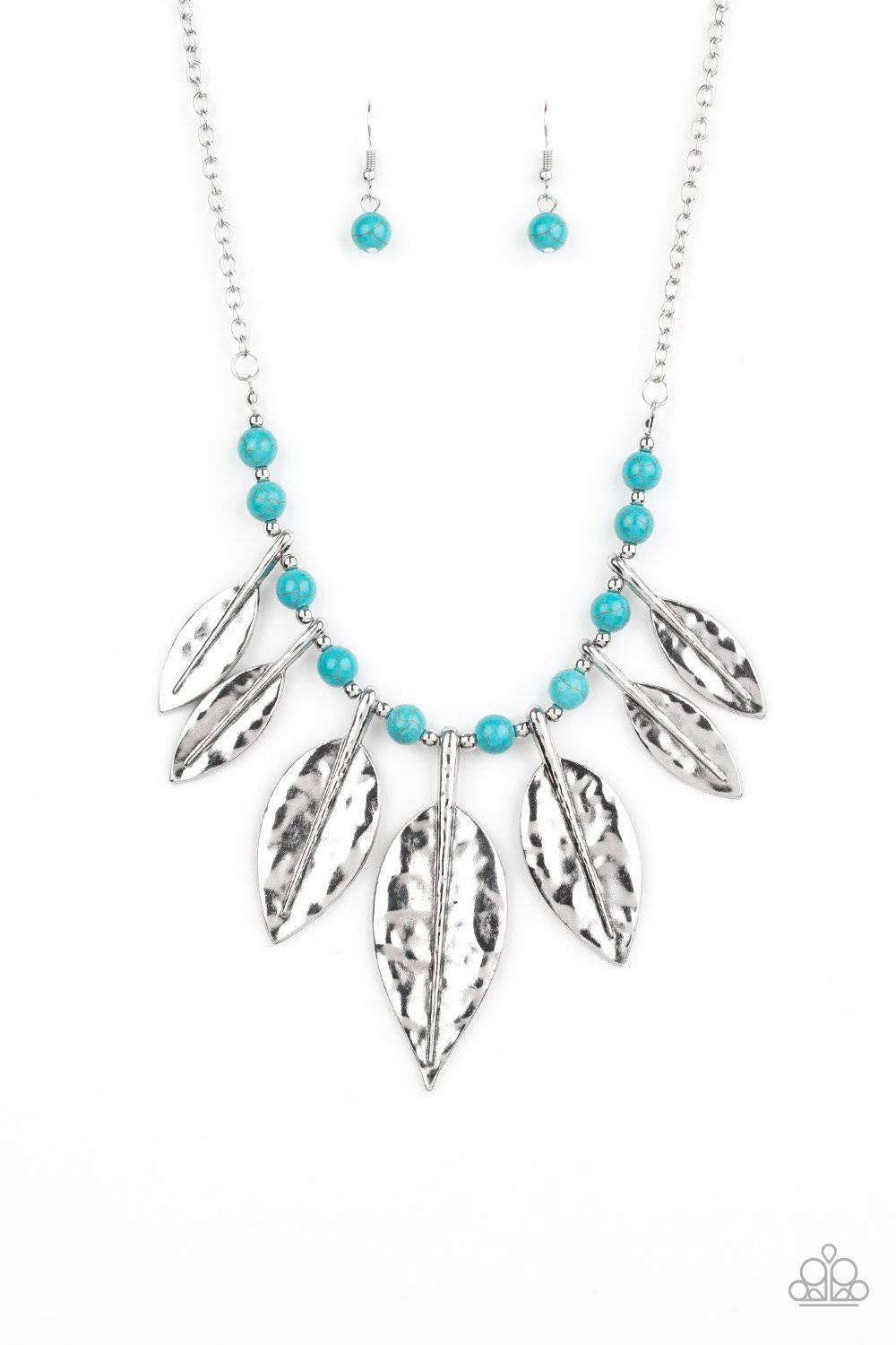 Highland Harvester - Blue Turquoise Leafy Necklace- Paparazzi Accessories - GlaMarous Titi Jewels