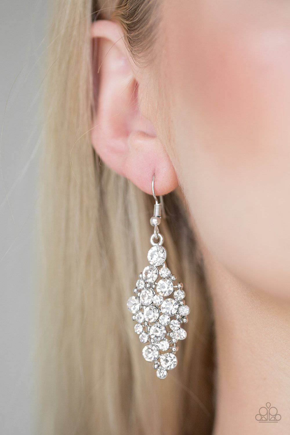 Cosmically Chic - White Rhinestone Earrings- Paparazzi Accessories - GlaMarous Titi Jewels