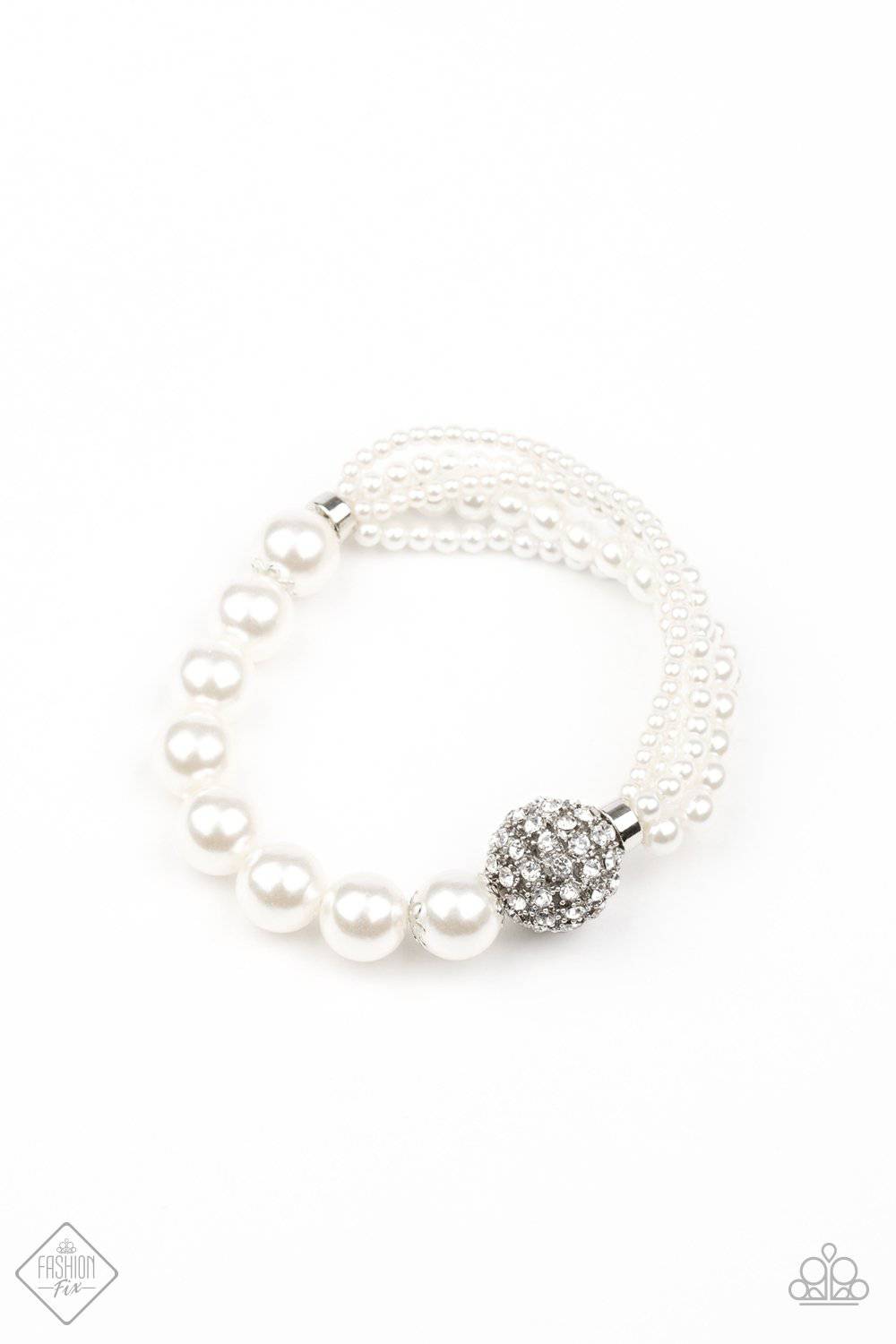 Show Them The DIOR - White Pearl Rhinestone Stretchy Bracelet - Paparazzi Accessories - GlaMarous Titi Jewels