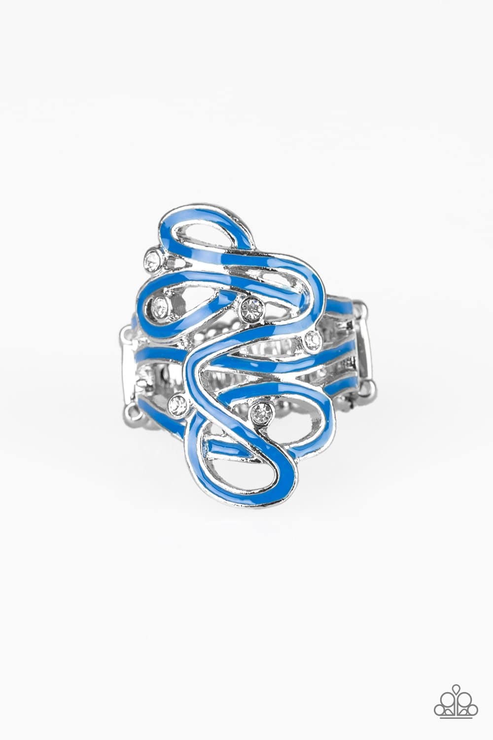 The Run-Around - Blue Rhinestone Ribbon Ring - Paparazzi Accessories - GlaMarous Titi Jewels