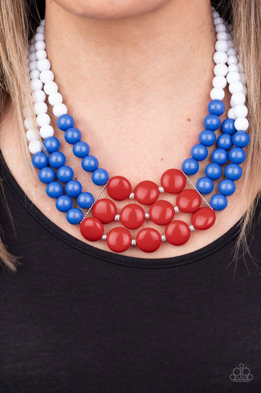 Beach Bauble - Red White & Blue Bead Necklace - Paparazzi Accessories - GlaMarous Titi Jewels