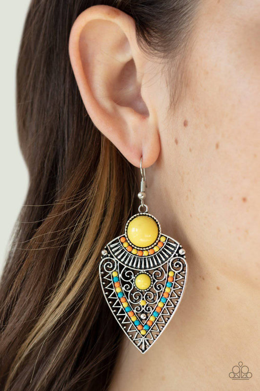 Tribal Territory - Blue, Orange & Yellow Earrings - Paparazzi Accessories - GlaMarous Titi Jewels