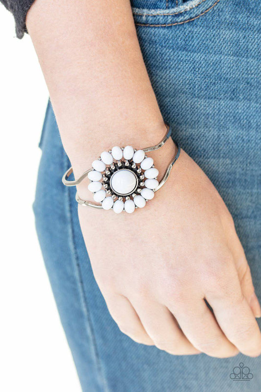 Posy Pop - White Bead Cuff Bracelet - Paparazzi Accessories - GlaMarous Titi Jewels