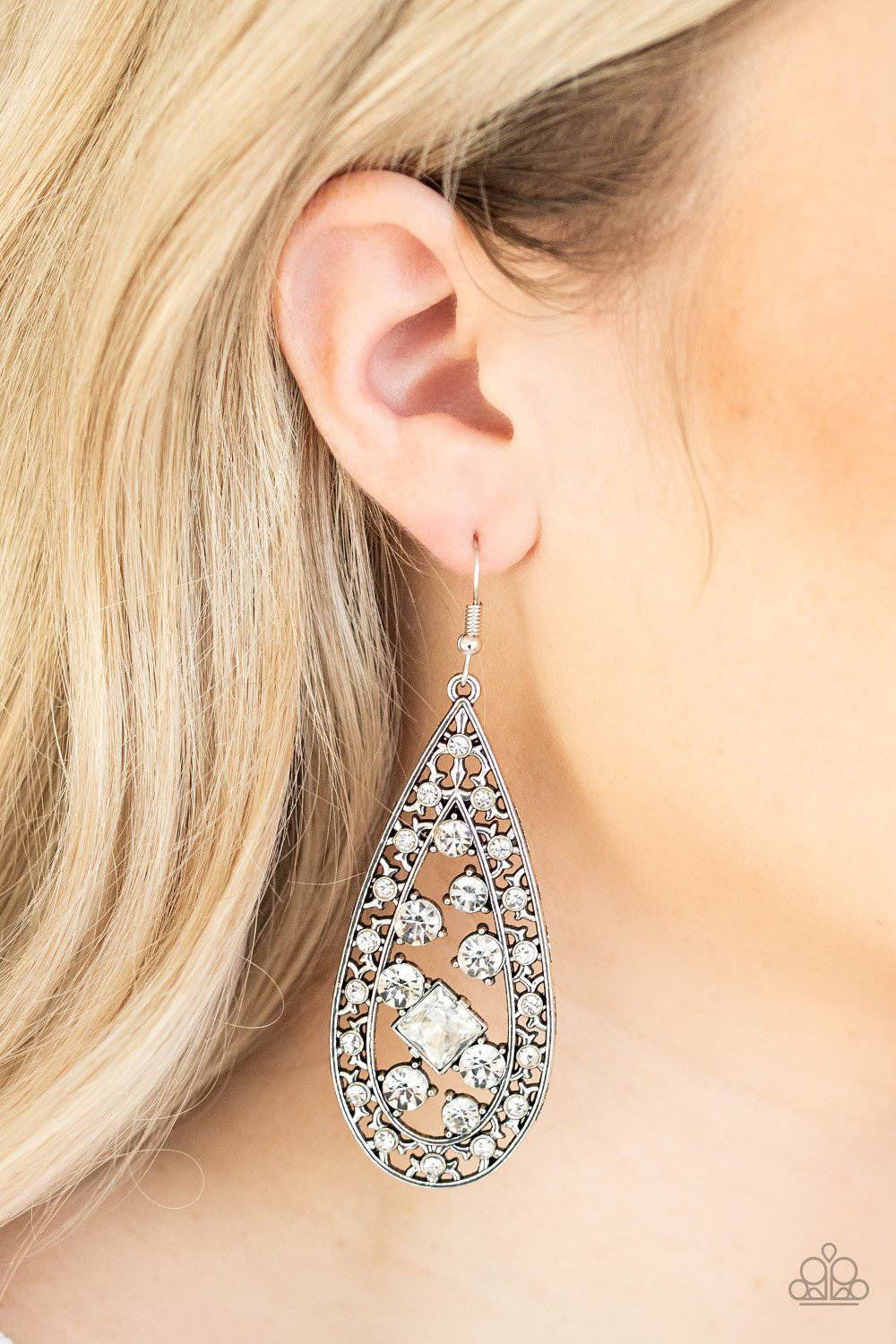 Drop-Dead Dazzle - White Rhinestone Earrings - Paparazzi Accessories - GlaMarous Titi Jewels