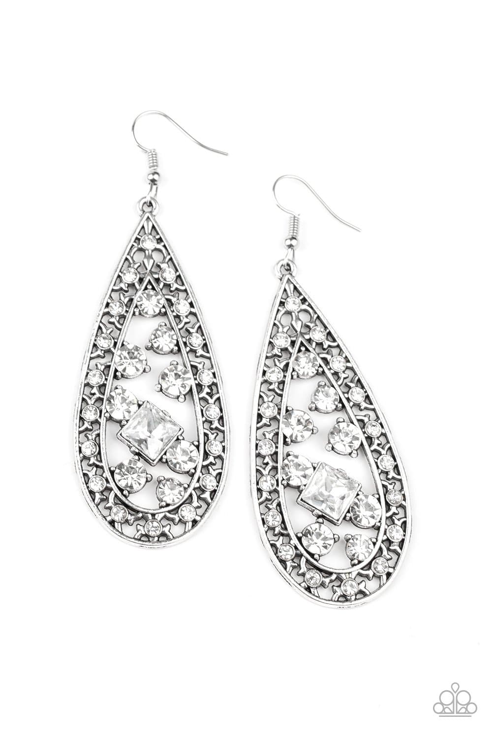 Drop-Dead Dazzle - White Rhinestone Earrings - Paparazzi Accessories - GlaMarous Titi Jewels