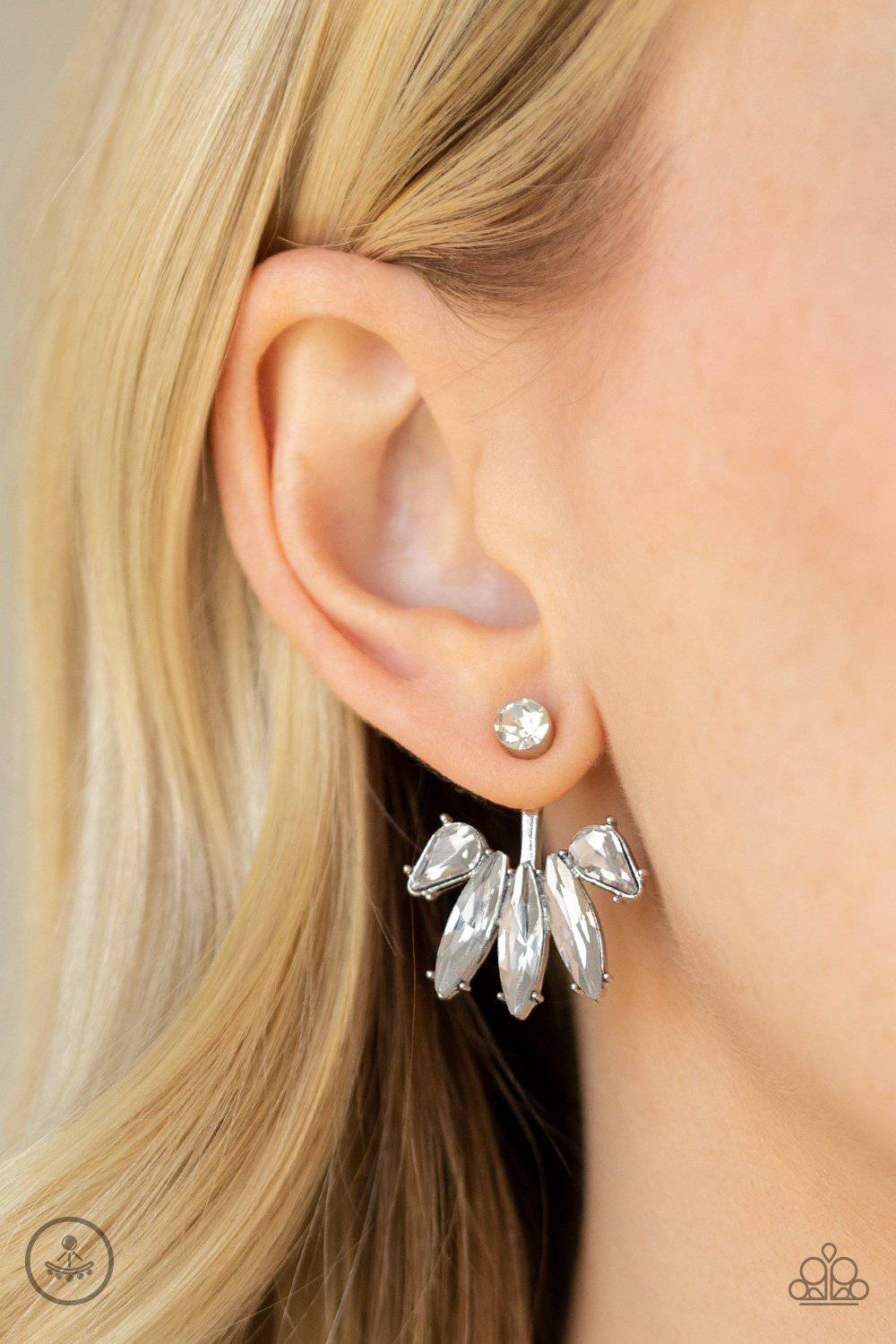 Stunningly Striking - White Rhinestone Jacket Earrings - Paparazzi Accessories - GlaMarous Titi Jewels