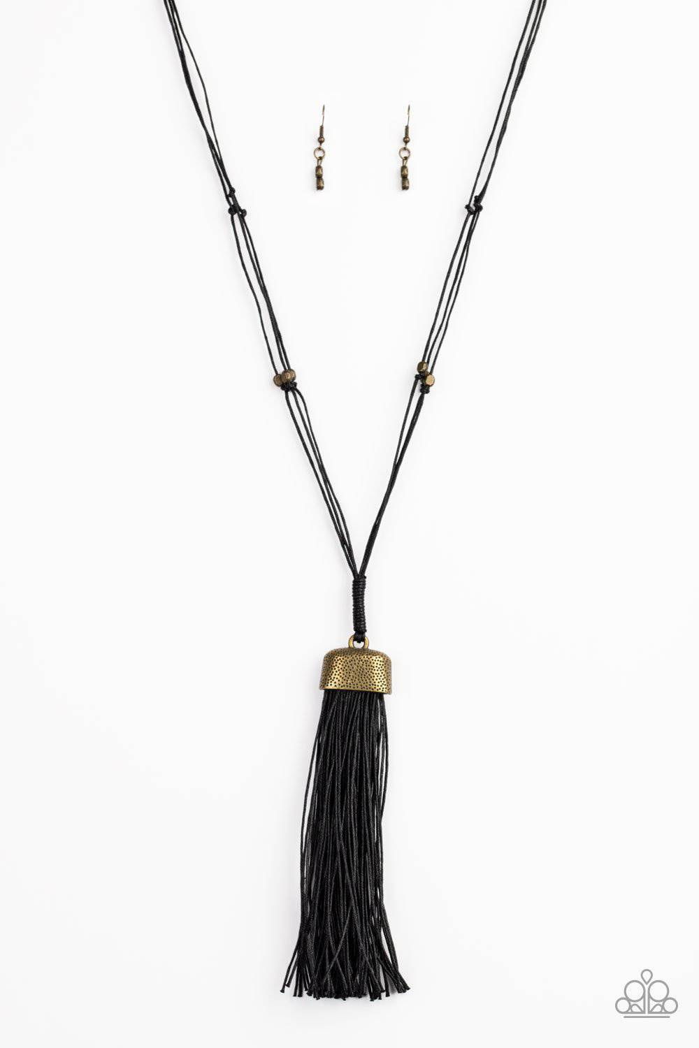 Brush It Off - Brass & Black Cord Necklace - Paparazzi Accessories - GlaMarous Titi Jewels