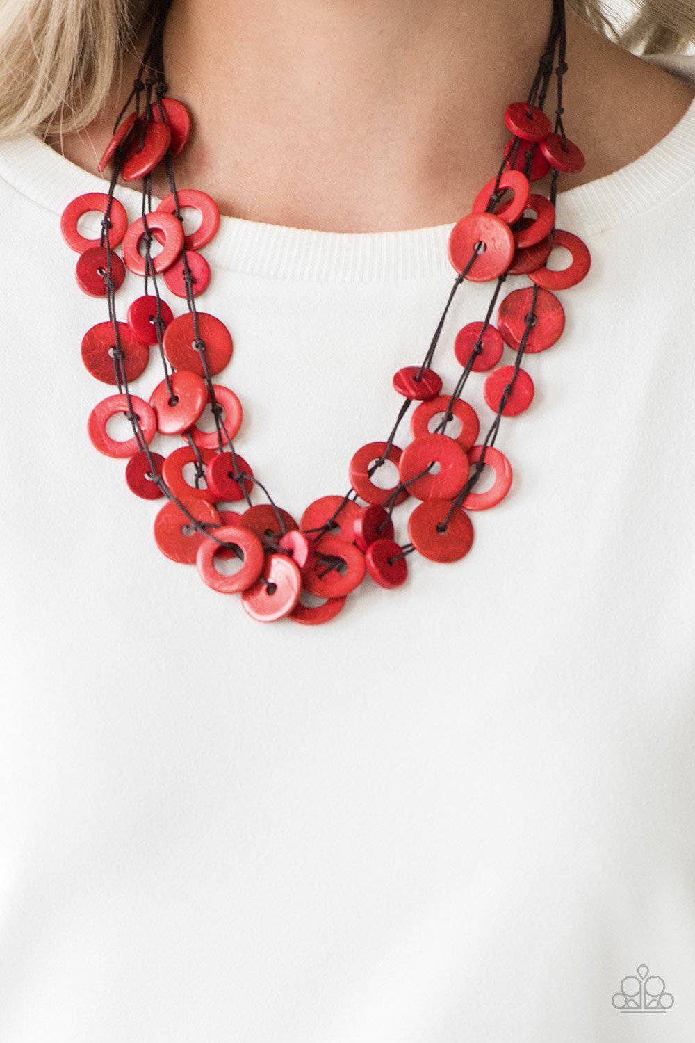 Wonderfully Walla Walla - Red Wooden Bead Necklace - Paparazzi Accessories - GlaMarous Titi Jewels