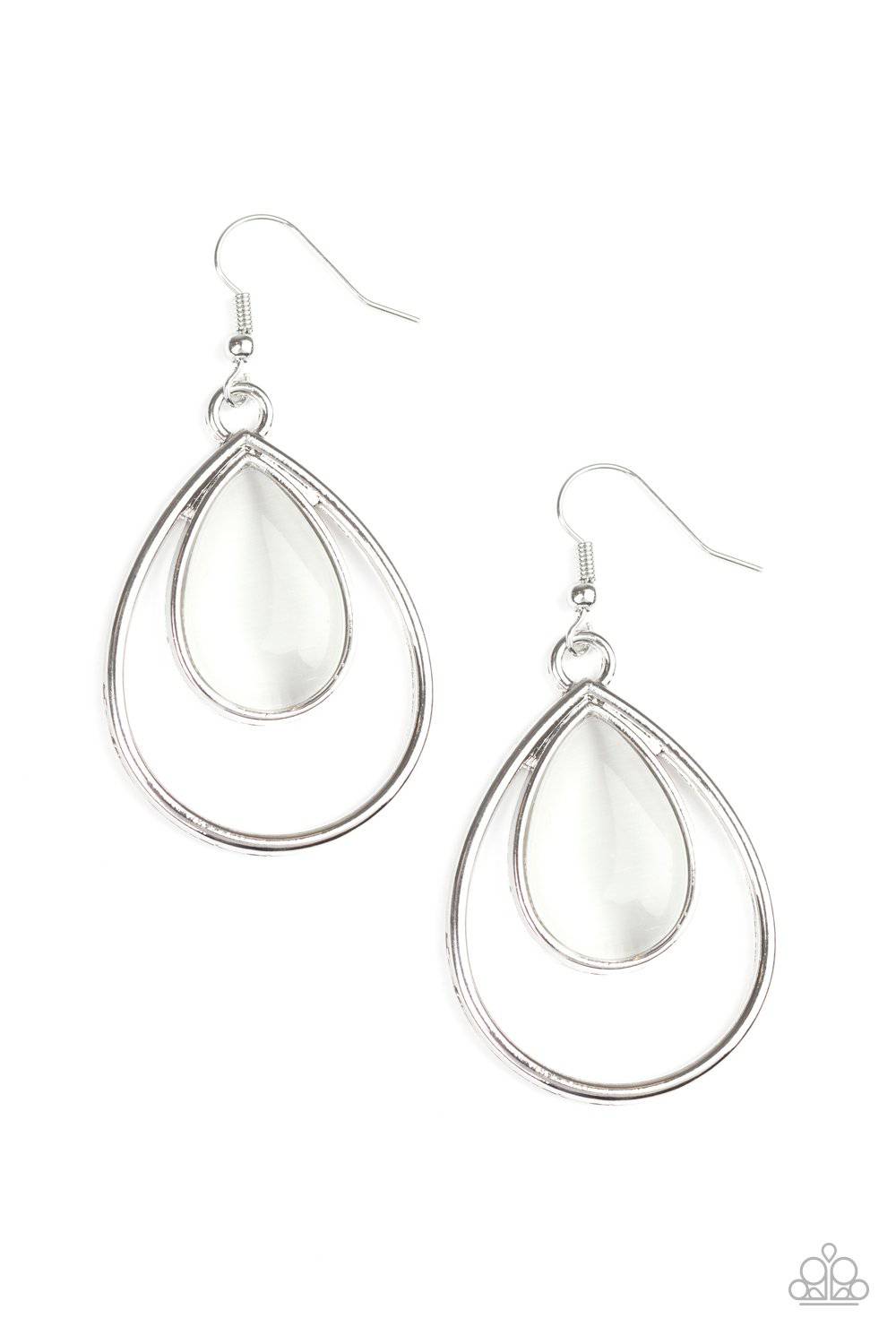 Color Me Cool - White Cat's Eye Earrings - Paparazzi Accessories - GlaMarous Titi Jewels