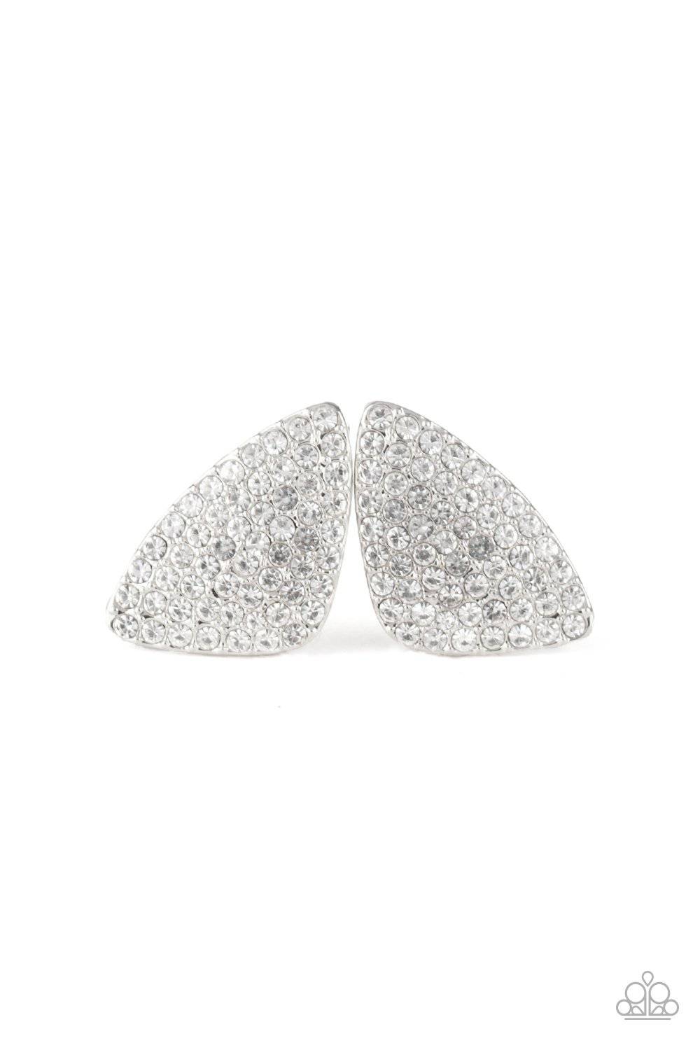 Supreme Sheen - White Rhinestone Earrings- Paparazzi Accessories - GlaMarous Titi Jewels