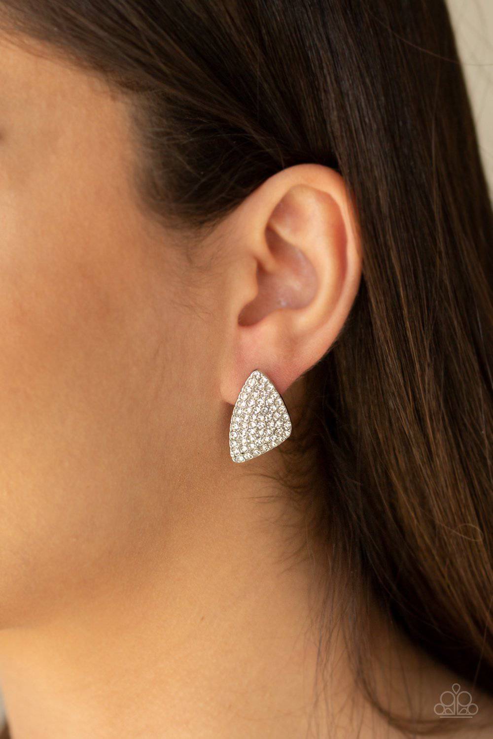 Supreme Sheen - White Rhinestone Earrings- Paparazzi Accessories - GlaMarous Titi Jewels