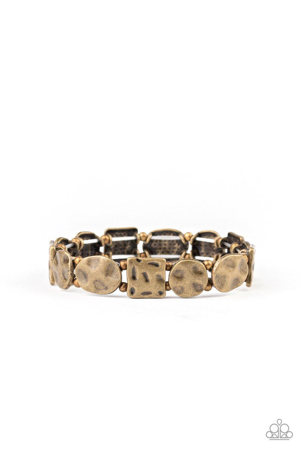 Hammered Harmony - Brass Stretchy Bracelet- Paparazzi Accessories - GlaMarous Titi Jewels