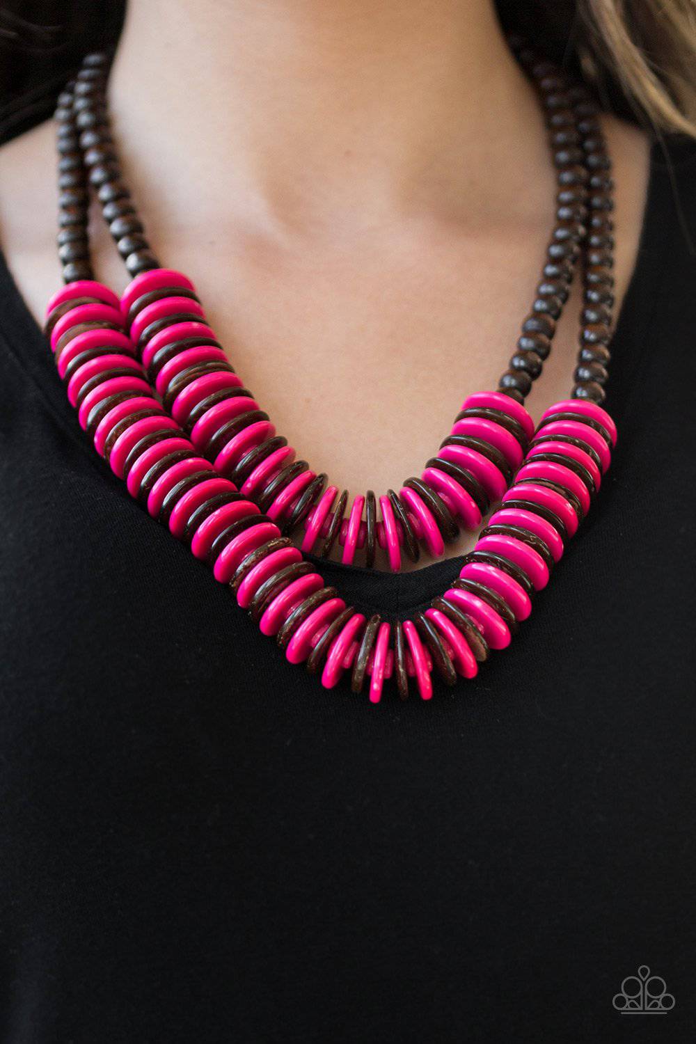 Dominican Disco - Pink Wood Necklace- Paparazzi Accessories - GlaMarous Titi Jewels