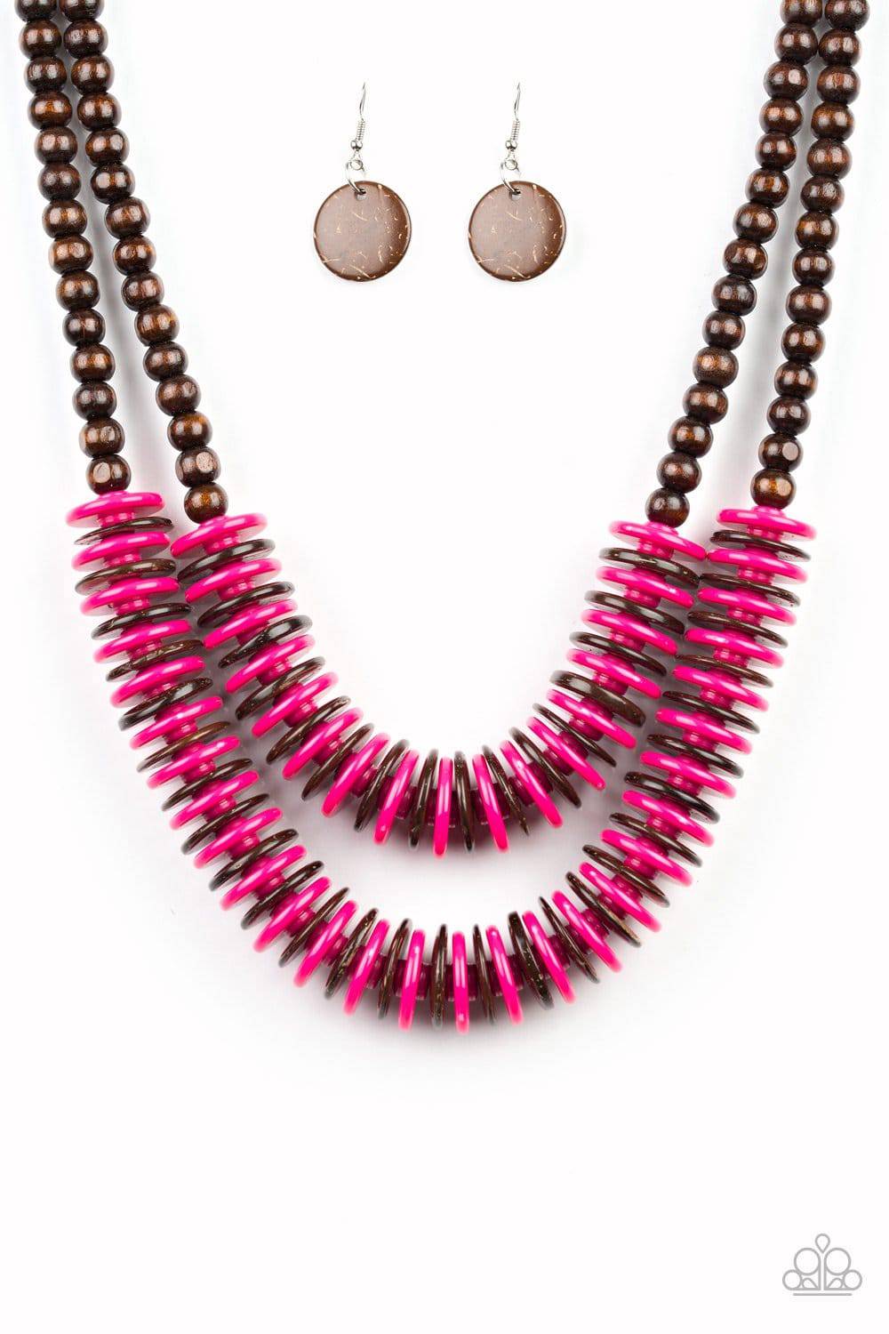 Dominican Disco - Pink Wood Necklace- Paparazzi Accessories - GlaMarous Titi Jewels