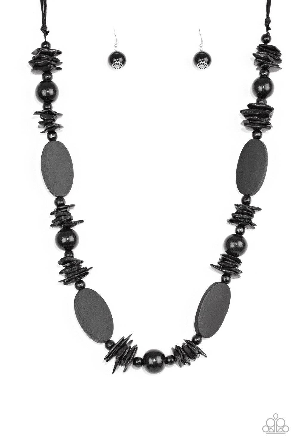 Carefree Cococay - Black Wood Necklace- Paparazzi Accessories - GlaMarous Titi Jewels