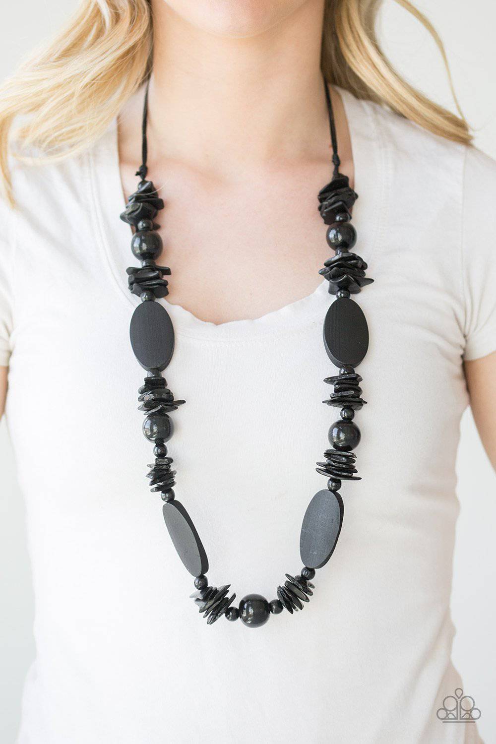 Carefree Cococay - Black Wood Necklace- Paparazzi Accessories - GlaMarous Titi Jewels