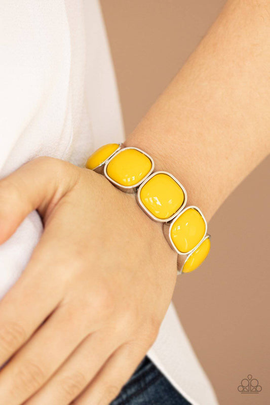 Vivacious Volume - Yellow Stretchy Bracelet- Paparazzi Accessories - GlaMarous Titi Jewels