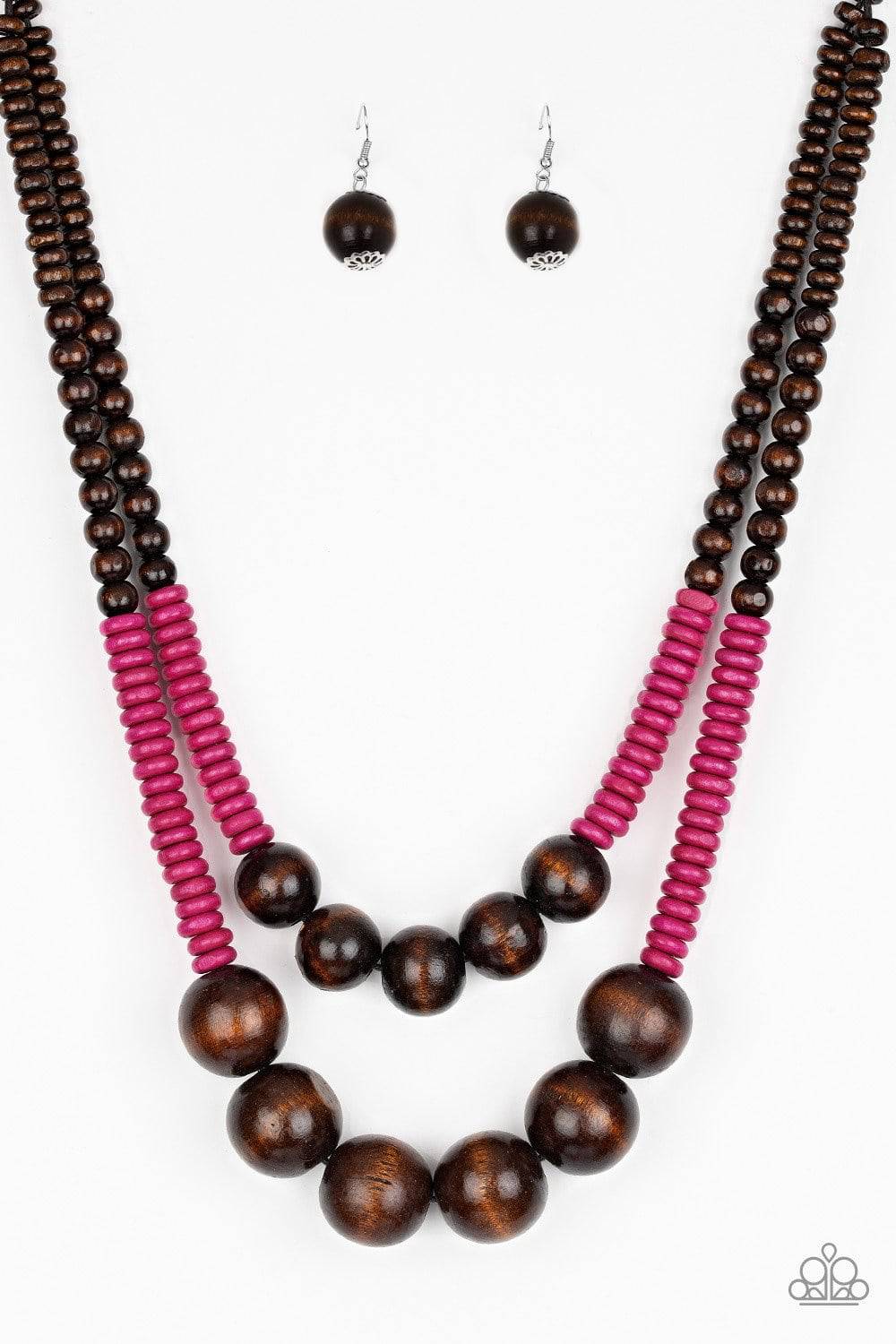 Cancun Cast Away - Pink and Brown Wood Necklace- Paparazzi Accessories - GlaMarous Titi Jewels