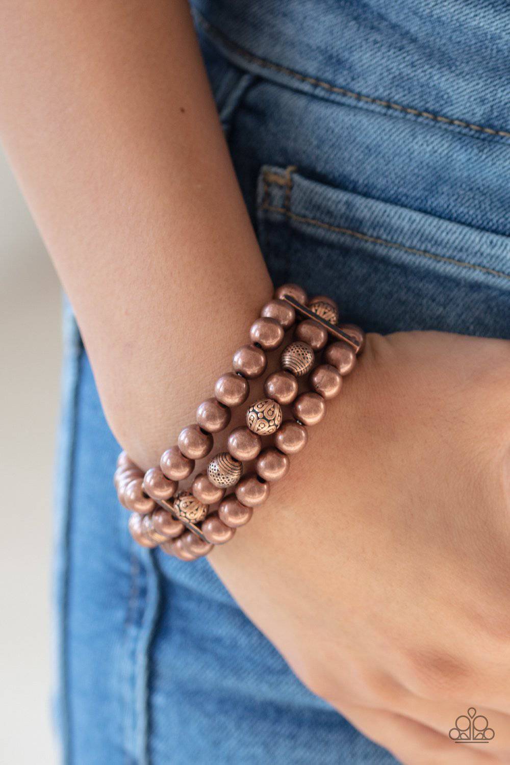 Trail Treasure - Copper Bead Stretchy Bracelet - Paparazzi Accessories - GlaMarous Titi Jewels