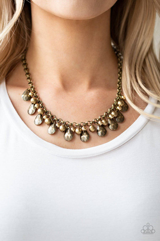 Stage Stunner - Brass Bead Necklace - Paparazzi Accessories - GlaMarous Titi Jewels