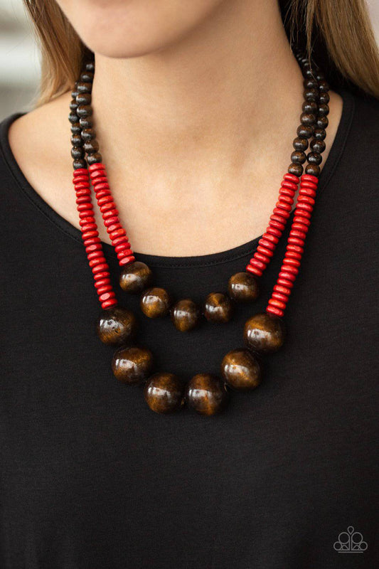 Cancun Cast Away - Red Wooden Bead Necklace - Paparazzi Accessories - GlaMarous Titi Jewels