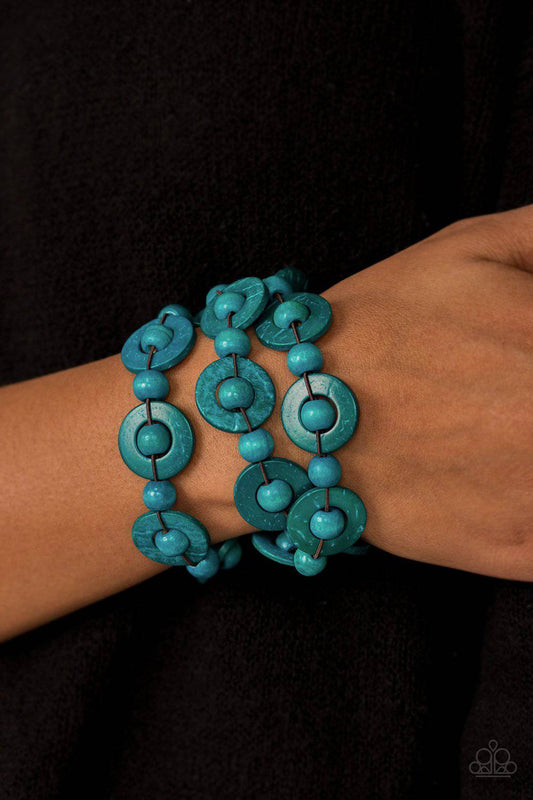 Cancun Catch - Turquoise Blue Stretchy Wooden Bracelet - Paparazzi Accessories - GlaMarous Titi Jewels