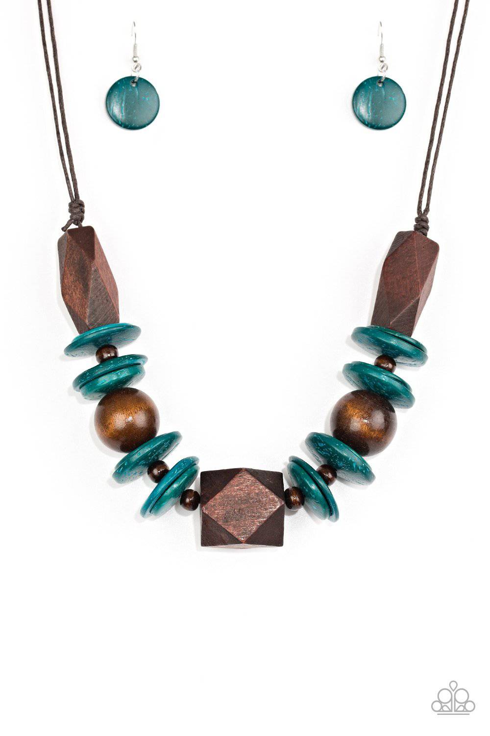 Pacific Paradise - Blue & Brown Wooden Necklace - Paparazzi Accessories - GlaMarous Titi Jewels