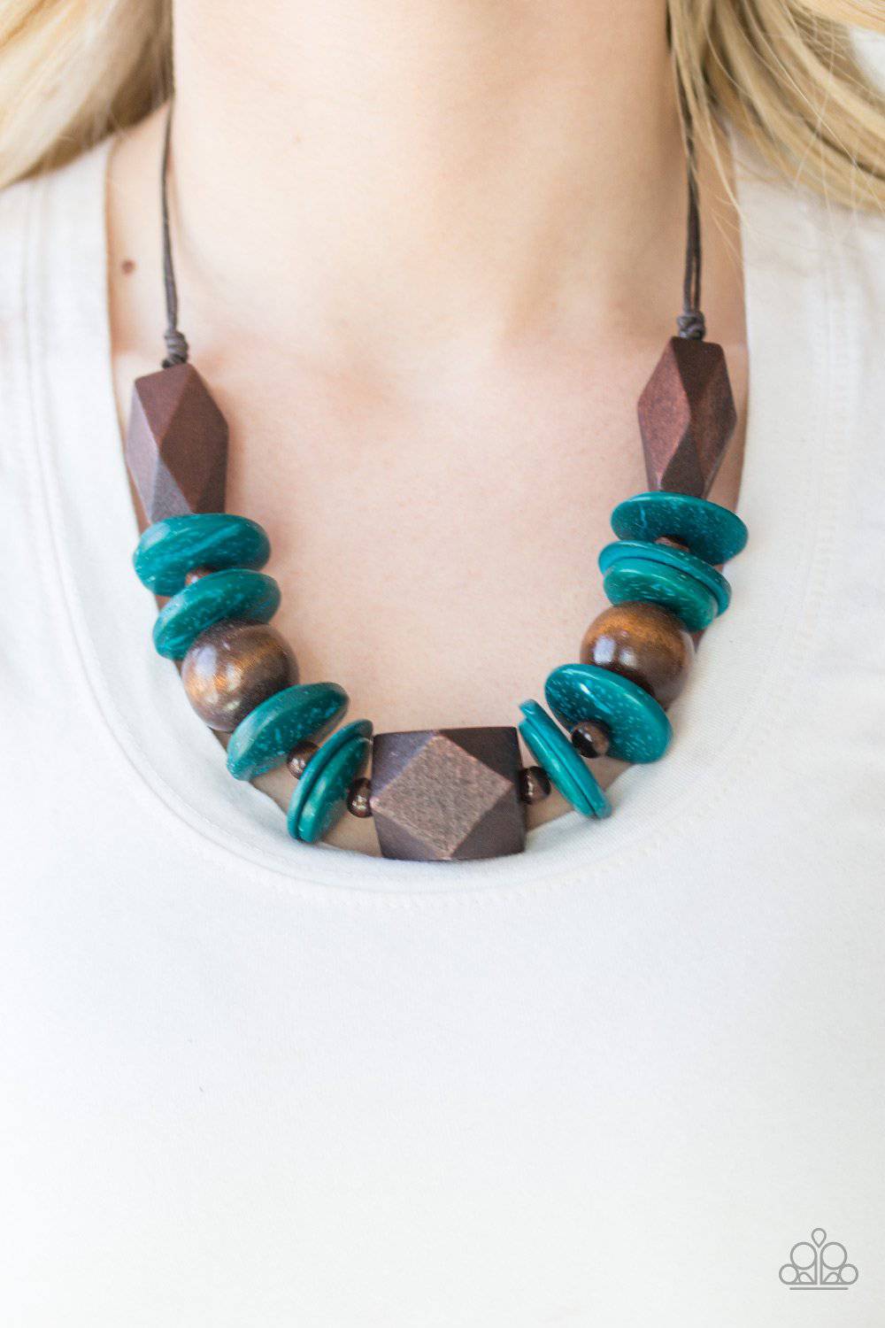 Pacific Paradise - Blue & Brown Wooden Necklace - Paparazzi Accessories - GlaMarous Titi Jewels