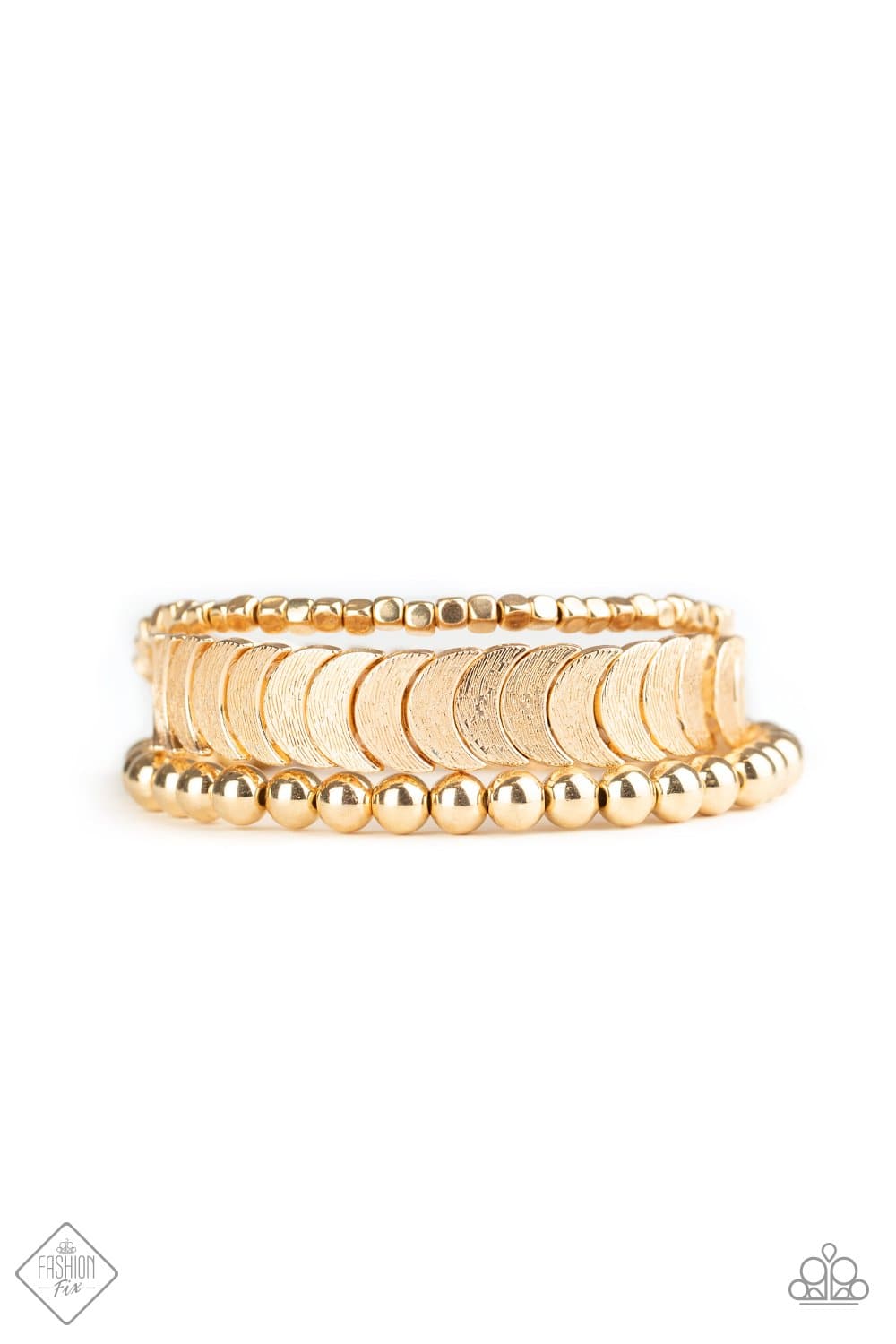 LAYER It On Me - Gold Half-Moon Shaped Stretchy Bracelets - Paparazzi Accessories - GlaMarous Titi Jewels