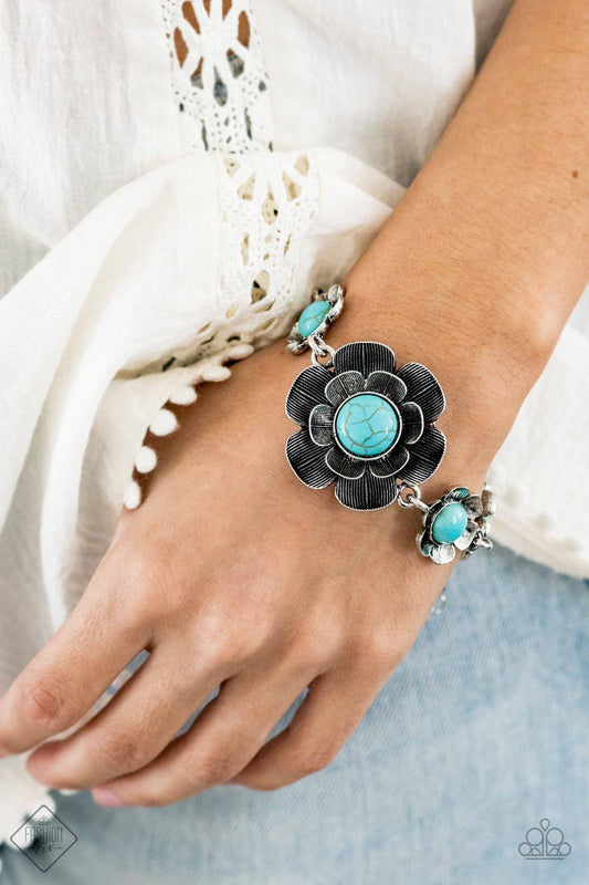 Badlands Blossom - Turquoise Blue Flower Bracelet - Paparazzi Accessories - GlaMarous Titi Jewels