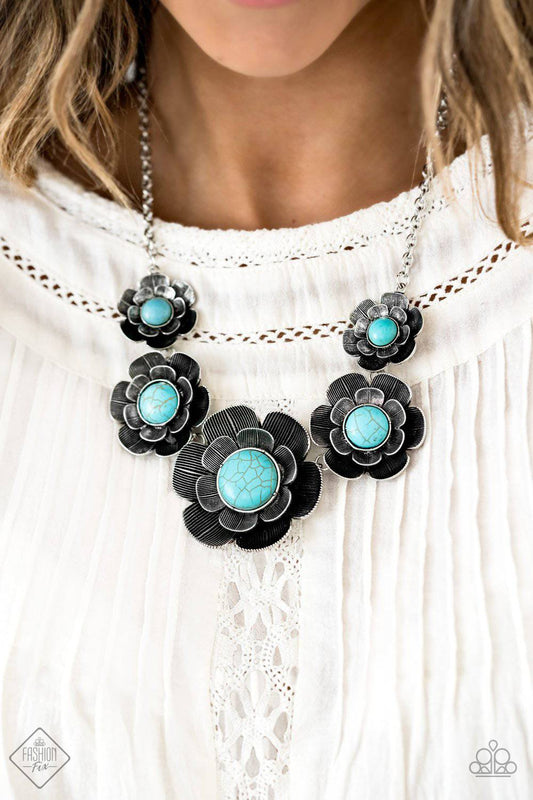 Bountiful Badlands - Turquoise Blue Floral Necklace - Paparazzi Accessories - GlaMarous Titi Jewels