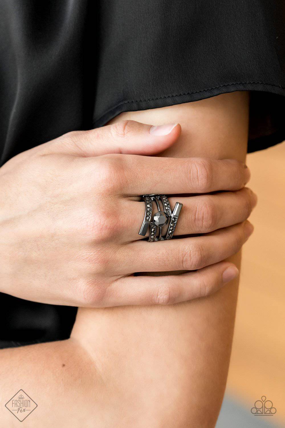 Well Played - Gunmetal Rhinestone Ring - Paparazzi Accessories - GlaMarous Titi Jewels