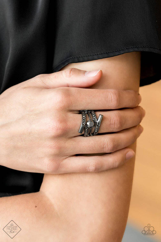 Well Played - Gunmetal Rhinestone Ring - Paparazzi Accessories - GlaMarous Titi Jewels