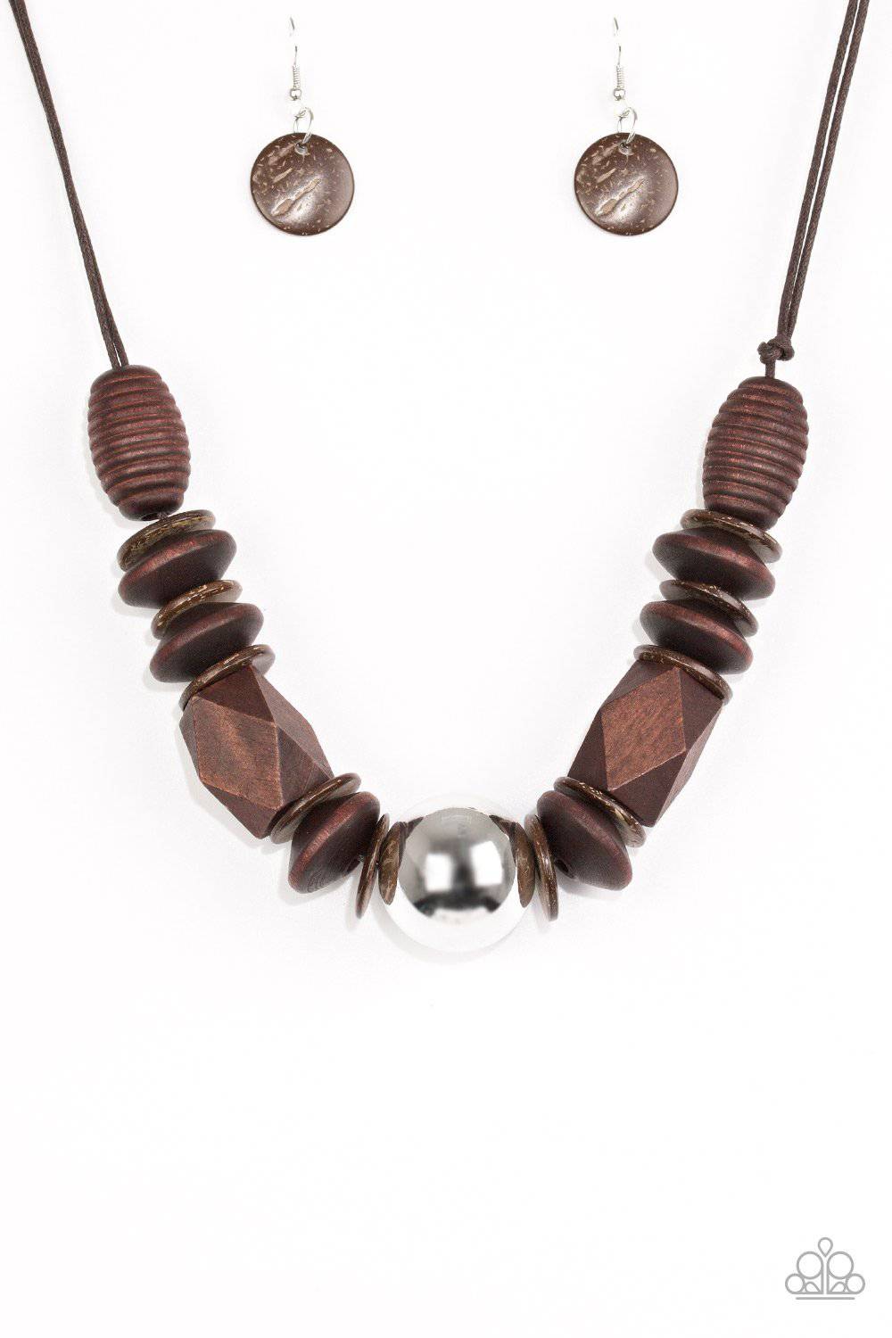 Grand Turks Getaway - Brown Wood Necklace- Paparazzi Accessories - GlaMarous Titi Jewels