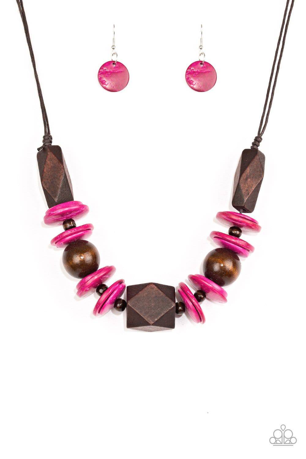 Pacific Paradise - Pink Wood Necklace- Paparazzi Accessories - GlaMarous Titi Jewels