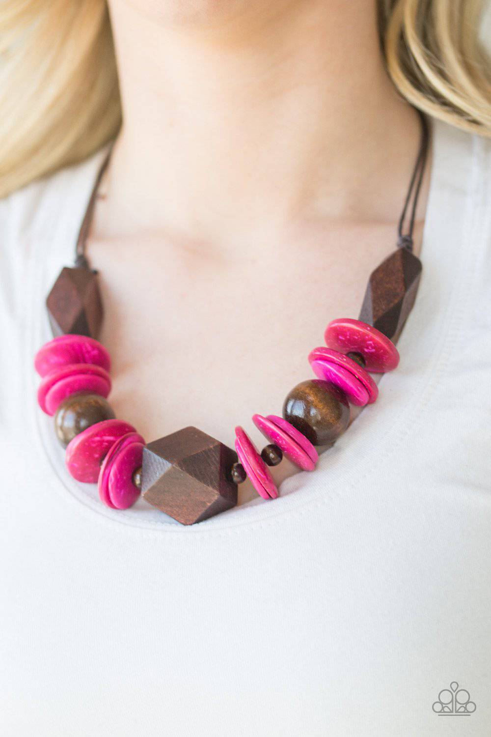 Pacific Paradise - Pink Wood Necklace- Paparazzi Accessories - GlaMarous Titi Jewels