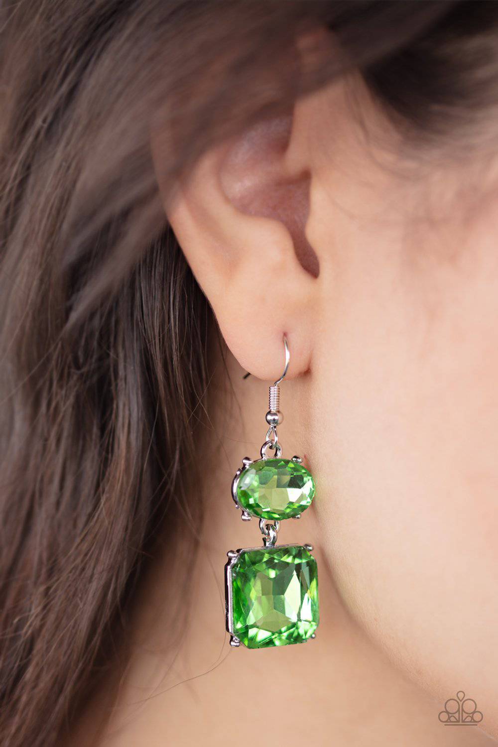 All ICE On Me - Green Earrings- Paparazzi Accessories - GlaMarous Titi Jewels