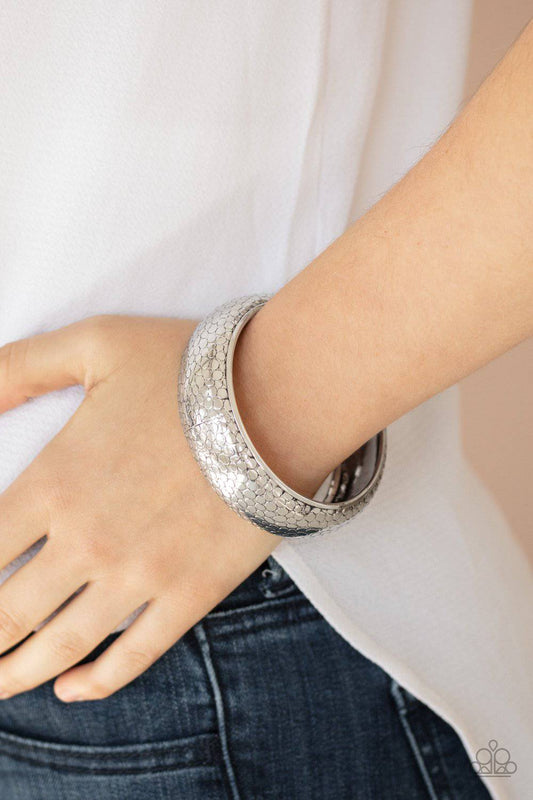 Urban Wildlife - Silver Python-Like Bangle Bracelet - Paparazzi Accesorries - GlaMarous Titi Jewels
