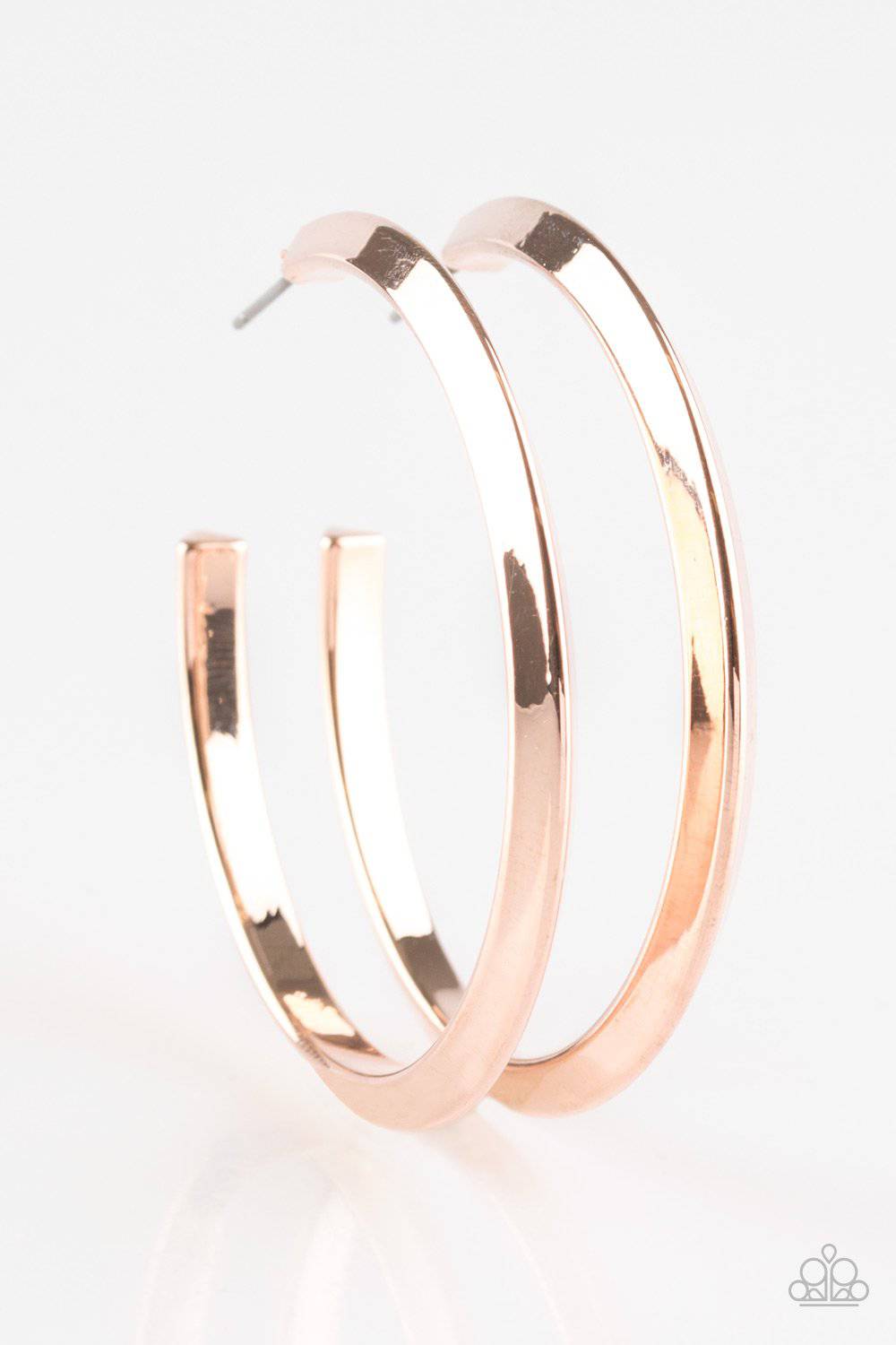 Some Like It HAUTE - Rose Gold Hoop Earrings-Paparazzi Accessories - GlaMarous Titi Jewels