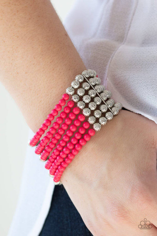 LAYER It On Thick - Pink Stretchy Bracelets- Paparazzi Accessories - GlaMarous Titi Jewels