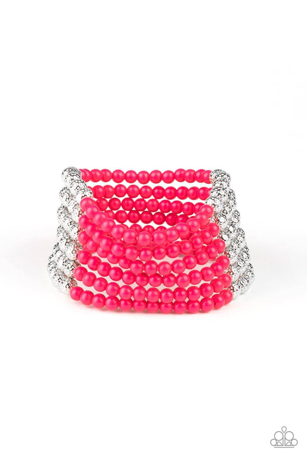 LAYER It On Thick - Pink Stretchy Bracelets- Paparazzi Accessories - GlaMarous Titi Jewels